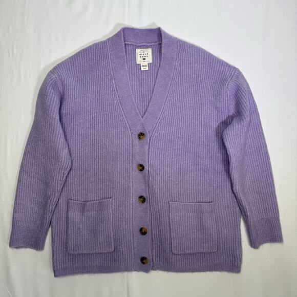 Billabong Cardigan Women’s Purple Oversized Knit V-Neck Button Front Sweater - Picture 2 of 9